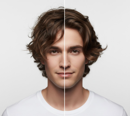 Before and after comparison of wavy hair styled against texture versus with natural wave pattern