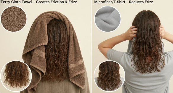 How to Dry Hair Using a Microfiber Towel or Cotton T-Shirt to Reduce Frizz